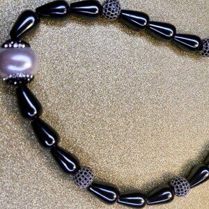 Hematite & Freshwater Pearl Necklace Art Jewelry NWT